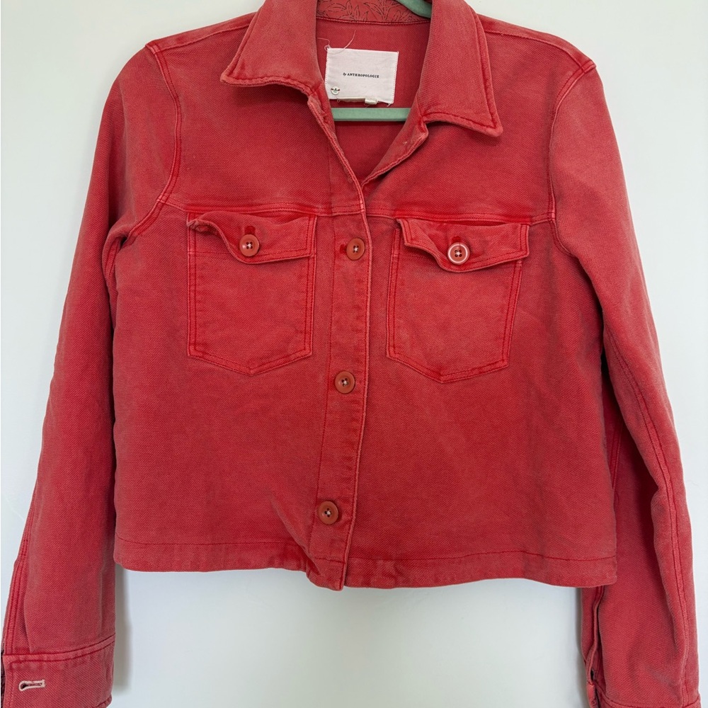 Anthropologie Marilee trucker jacket orange pink button coat small